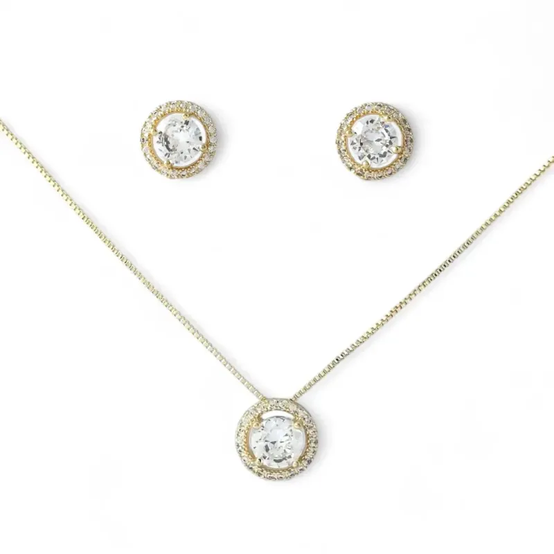 Conjunto Redondo Banhado a Ouro 18K Zircônia ao Redor