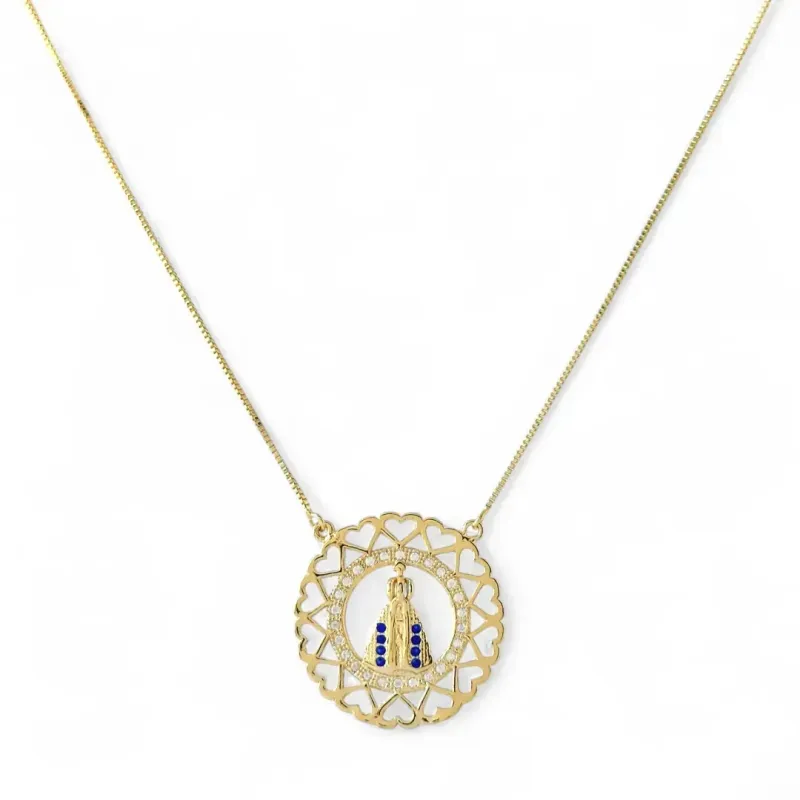 Colar Medalha Nossa Senhora Banhado a Ouro 18K - 45cm