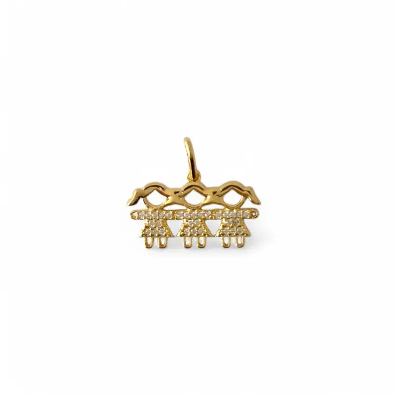 Pingente 3 Meninas Banhado a Ouro 18k com Zircônias