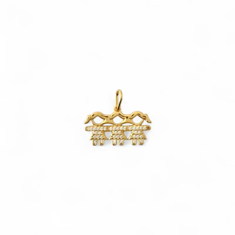 Pingente 3 Meninas Banhado a Ouro 18k com Zircônias