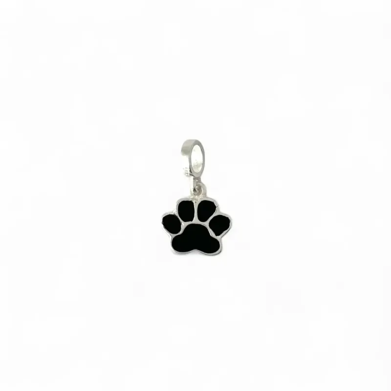 Pingente Berloque Pata Prata 925 Preto Cachorro Gato