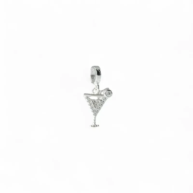 Pingente Berloque Taça de Drink Prata 925 com Zircônias