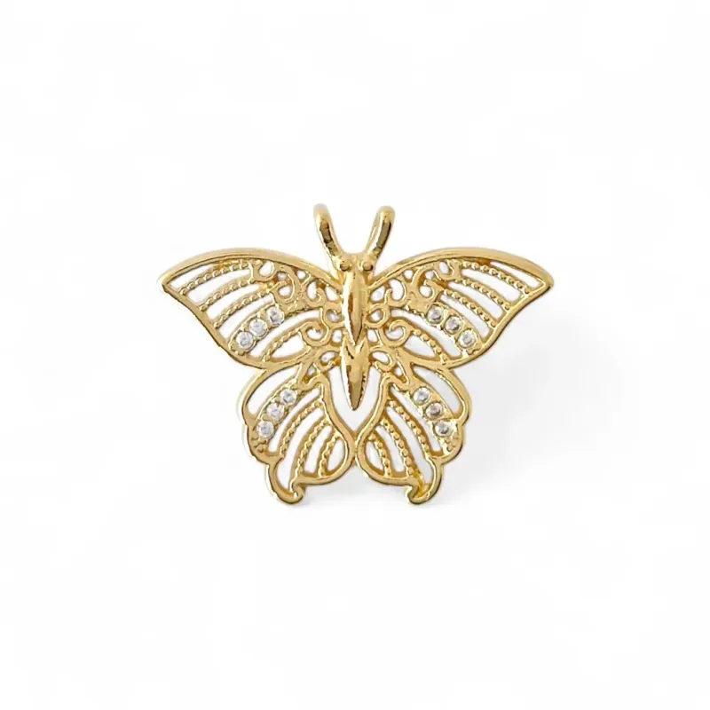 Pingente Borboleta Vazada Banhada a Ouro 18K Zircônia