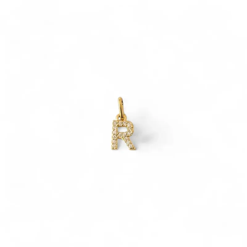 Pingente Letra R Banhado a Ouro 18K Micro Zircônia