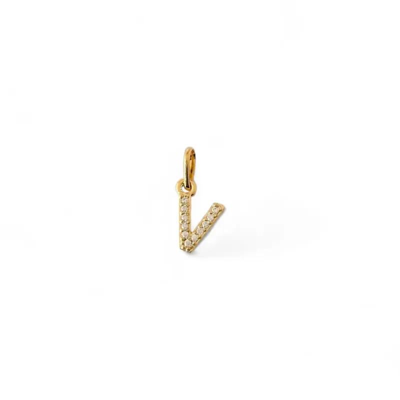 Pingente Letra V Banhado a Ouro 18k Micro  Zircônia
