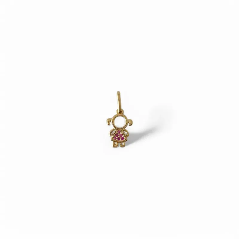 Pingente Menina Banhado a Ouro 18K com Zircônia Rosa - 1cm