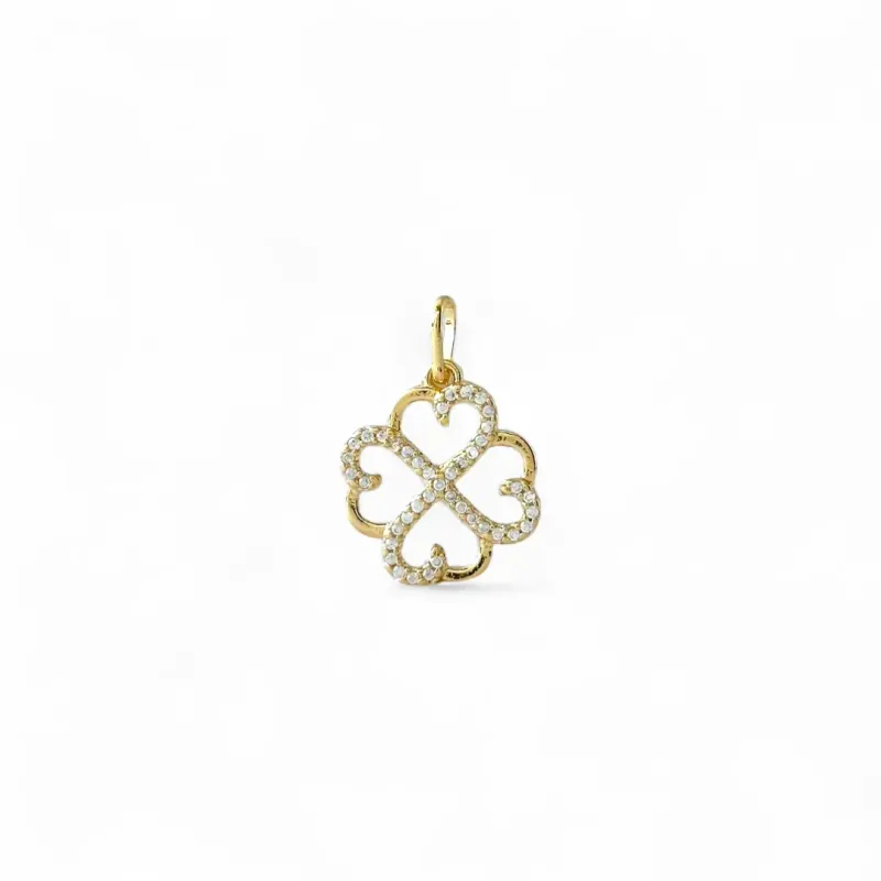 Pingente Trevo Banhado a Ouro 18k Vazado com Zircônias