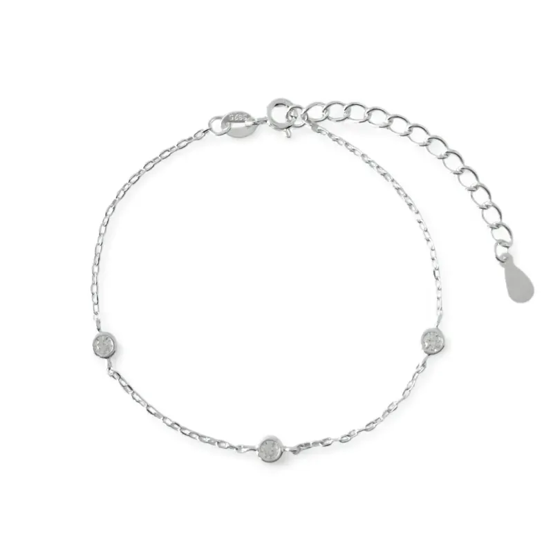 Pulseira 3 Pontos de Luz Prata 925 Zircônias