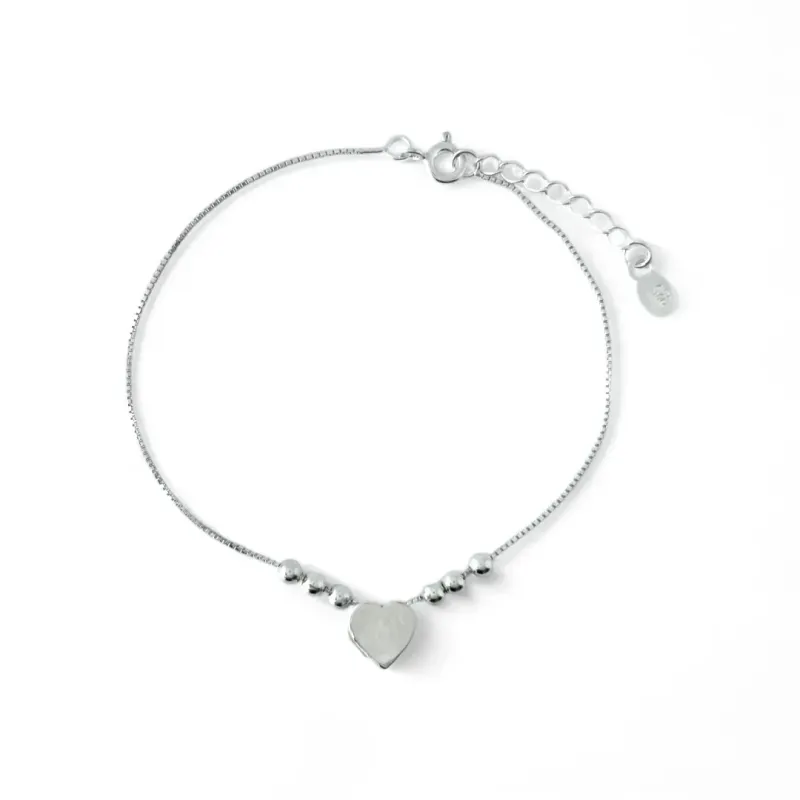 Pulseira Bolinha Coração Liso Prata 925
