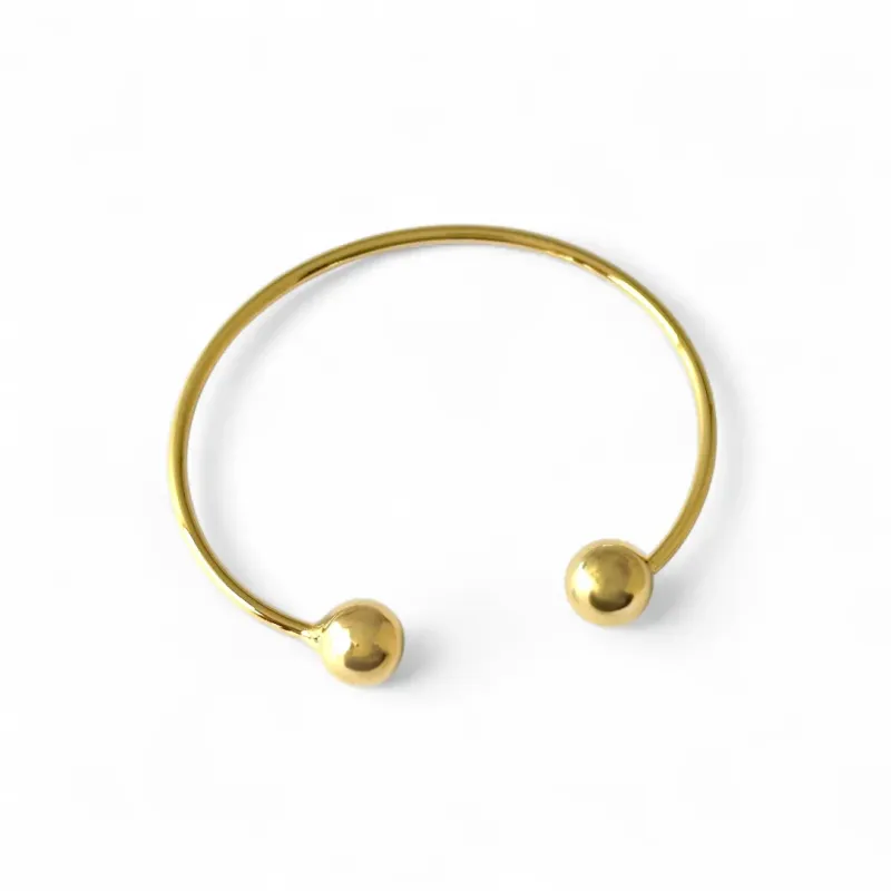 Pulseira Bracelete Aberto Bola Banhado a Ouro 18k Lisa