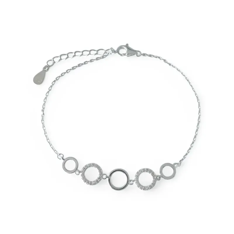 Pulseira Círculos Prata 925 Círculo Liso/Zircônias