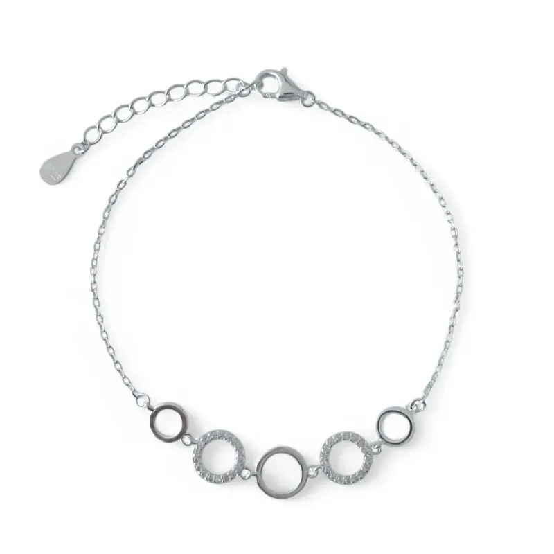 Pulseira Círculos Prata 925 Liso/Zircônias