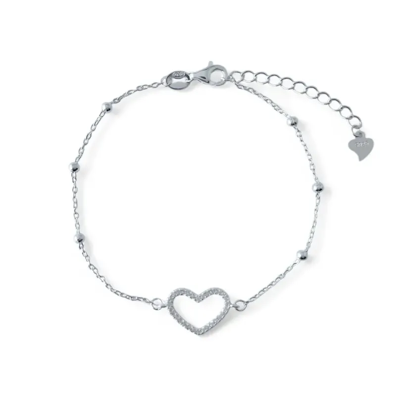 Pulseira Coração Prata 925 com Bolinhas e Zircônias