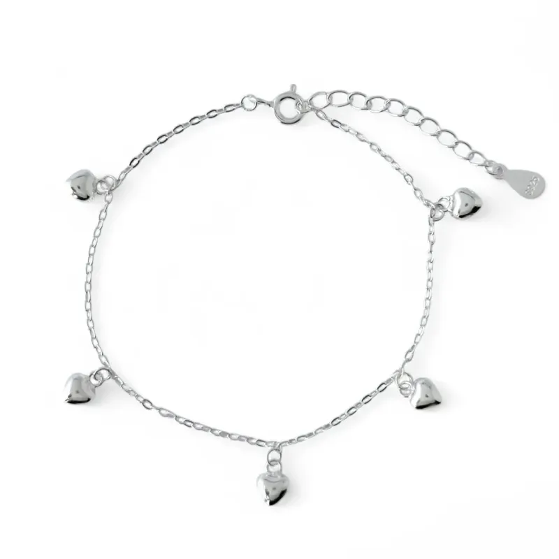 Pulseira Corações Lisos Prata 925