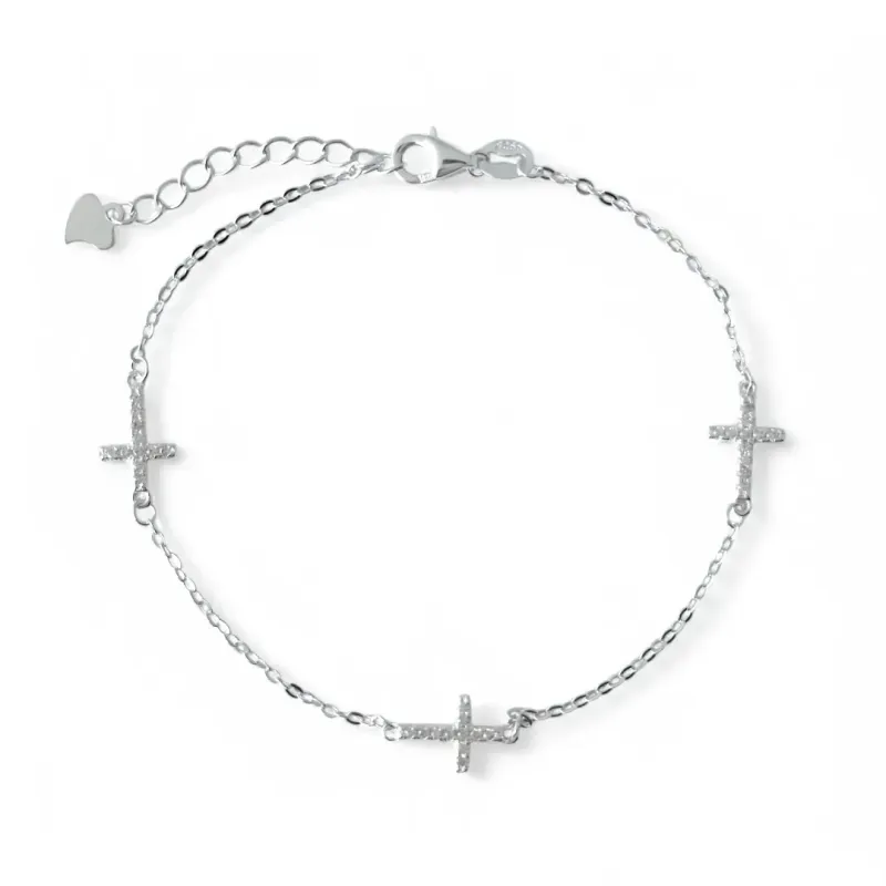Pulseira Cruz Prata 925 Zircônias