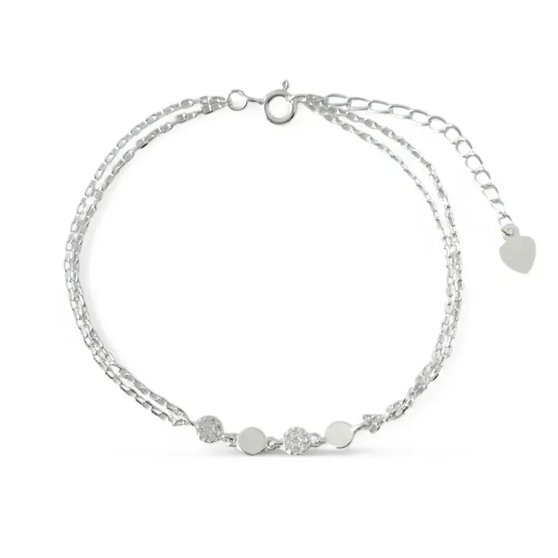 Pulseira Dupla Círculos Prata 925 Circulo Liso/Zircônias