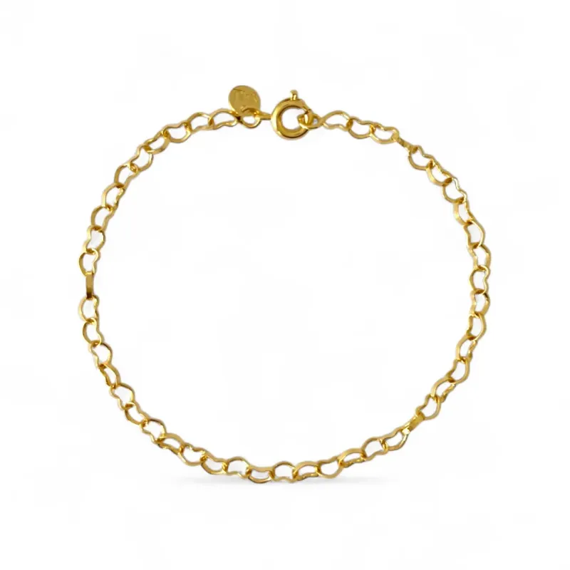 Pulseira Elo Coração Banhada a Ouro 18k - 18cm