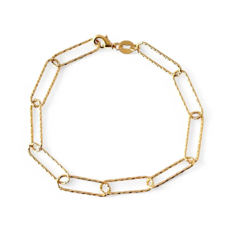Pulseira Elo Retângulos Largo Trabalhado Banhado a Ouro 18K