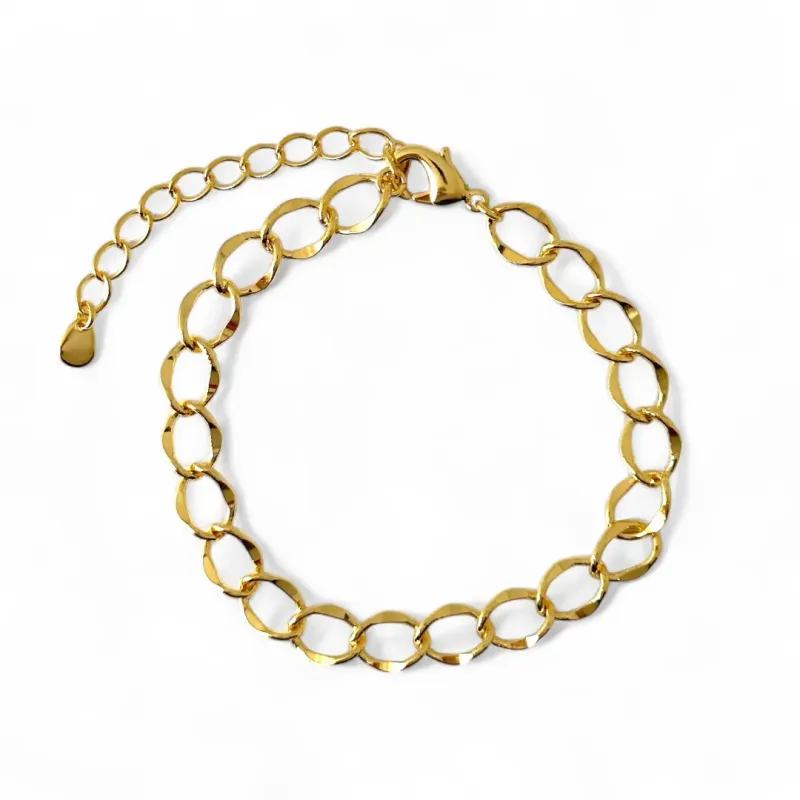 Pulseira Elo Trabalhado Laminado Banhada a Ouro 18k
