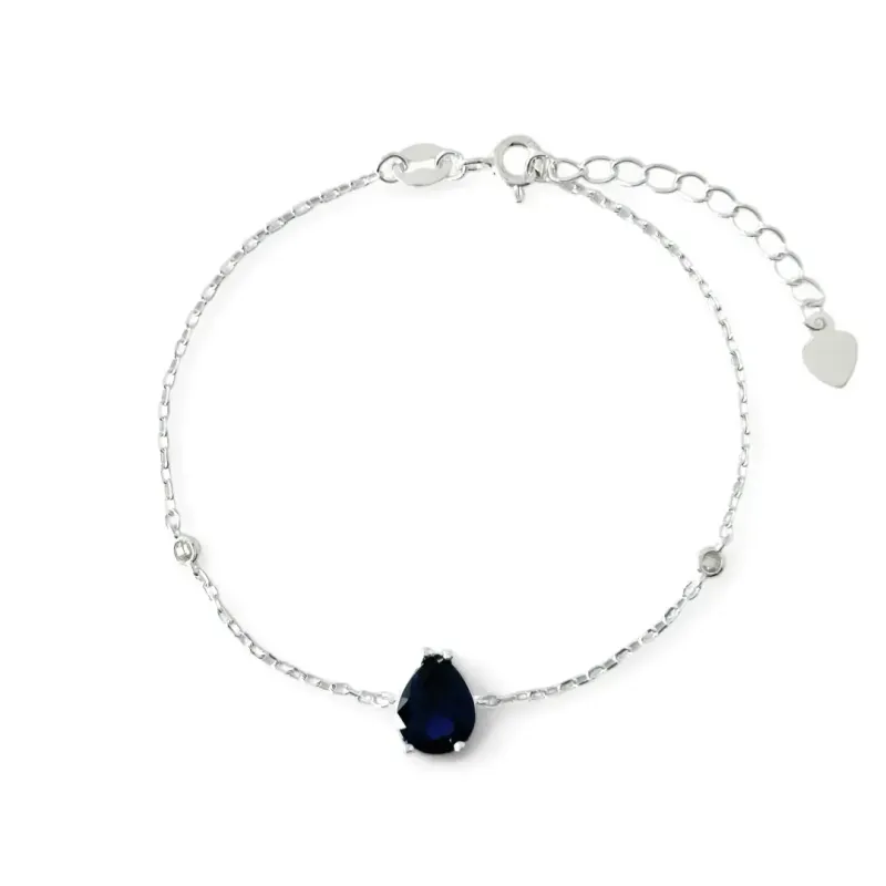 Pulseira Gota Prata 925 com Zircônias Azul Royal