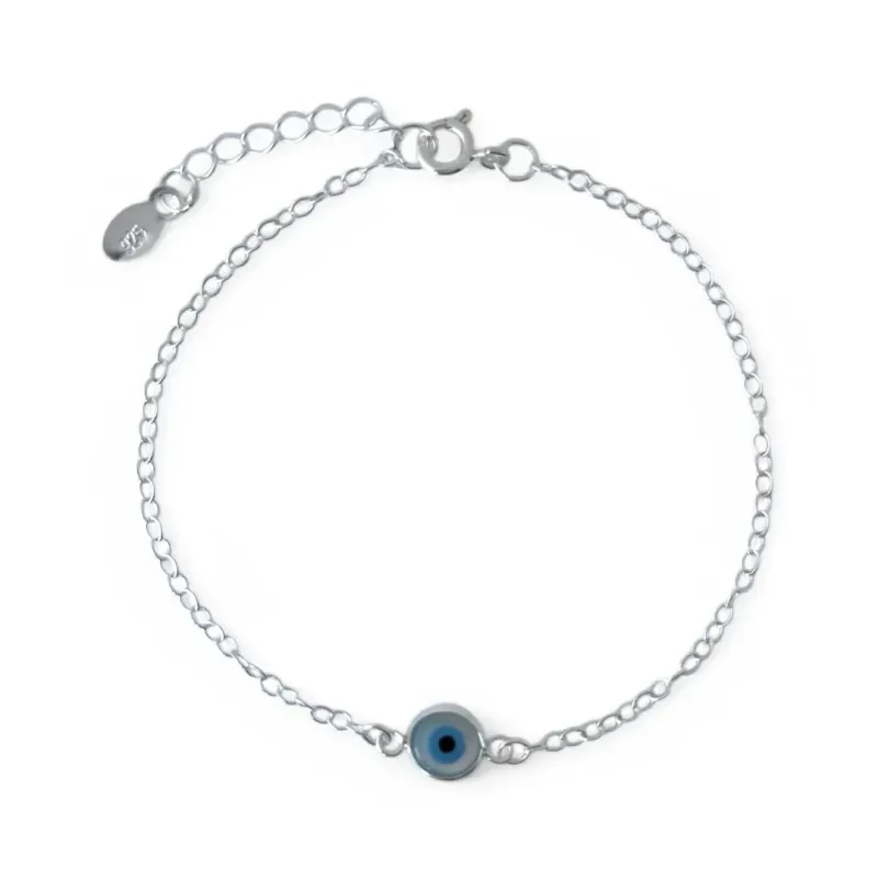 Pulseira Olho Grego Prata 925 com Madrepérola