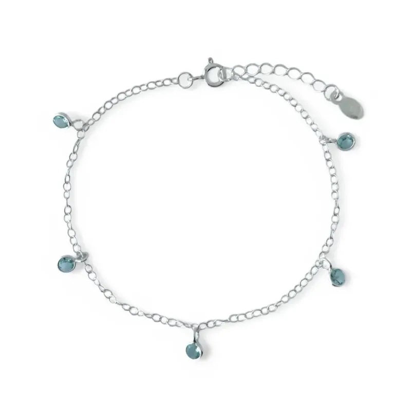 Pulseira Pedrinhas Prata 925 Circulo Zircônias Azul