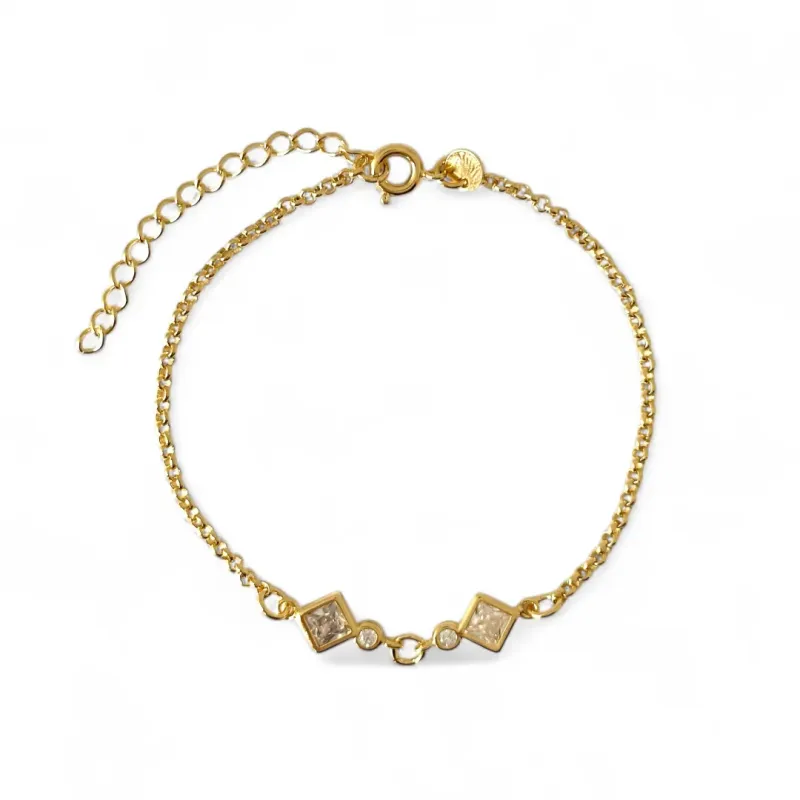 Pulseira Quadrados Banhada a Ouro 18k com Zircônias