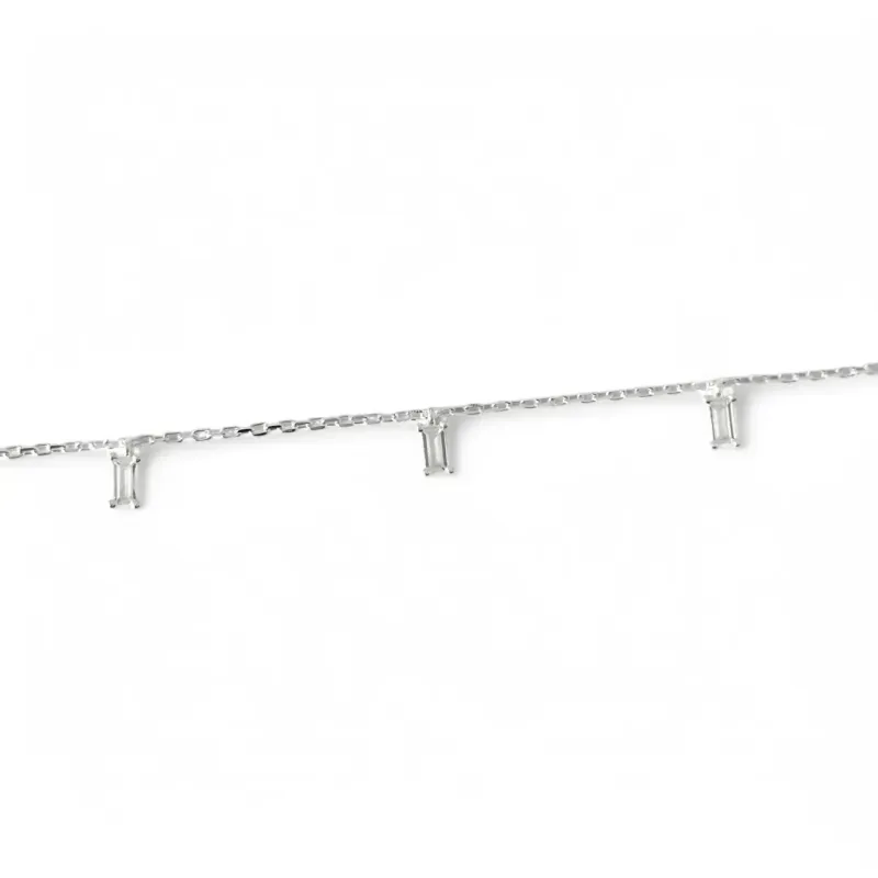 Pulseira Tornozeleira 3 Pedras Prata 925 Zircônias Cristal