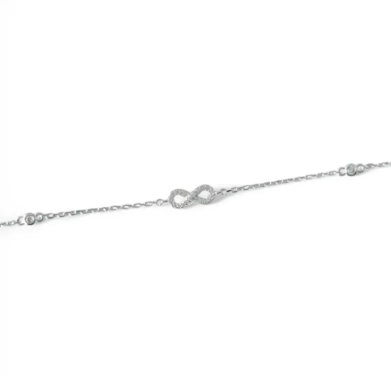Pulseira Tornozeleira Infinito Prata 925 com Zircônias