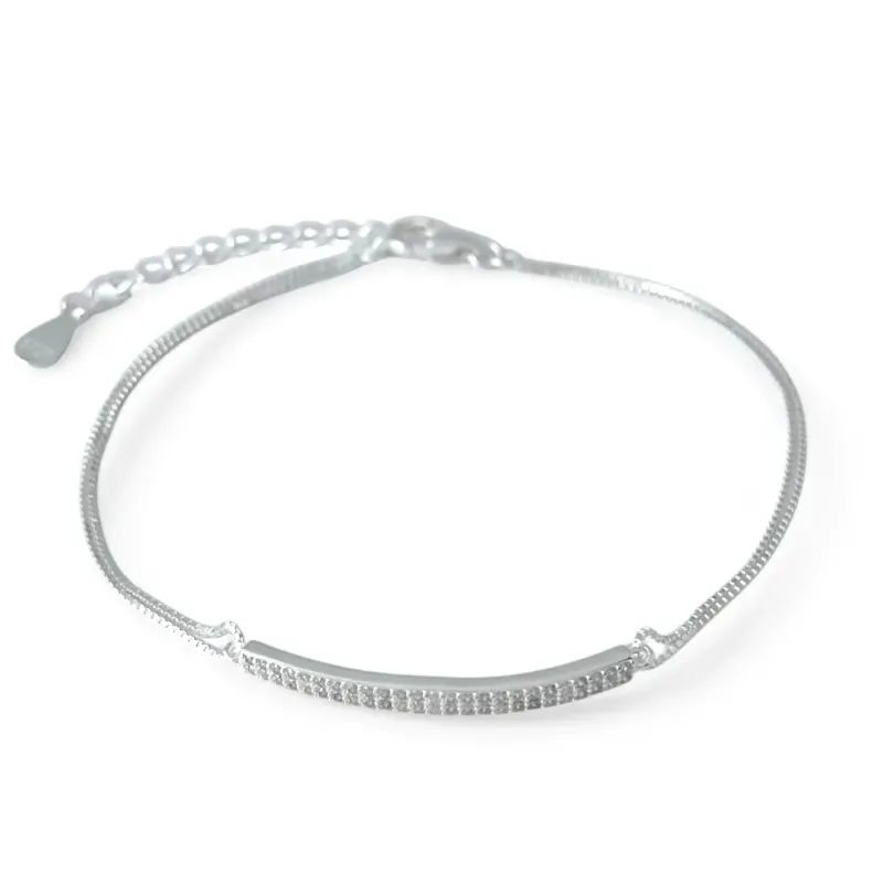 Pulseira Veneziana Fio de Zircônias Prata 925 2 Linhas