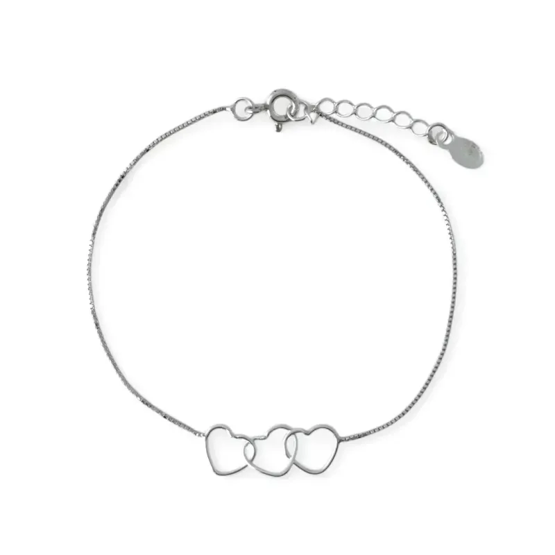 Pulseira Veneziana Prata 925 3 Corações
