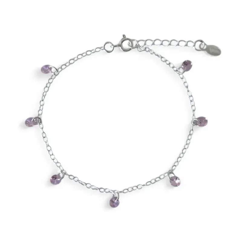 Pulseira Zircônias Penduradas Prata 925 Rosa Claro