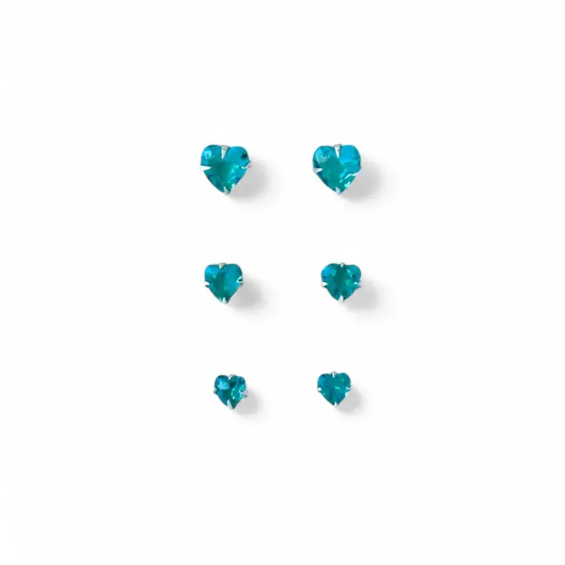 Trio de Brincos Coração Prata 925 Verde Zircônia