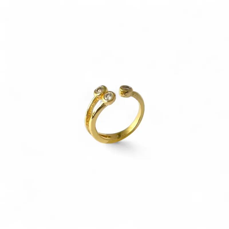 Anel Aberto Banhado a Ouro 18k com 2 Zircônias