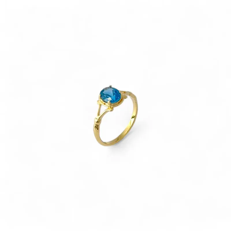 Anel Azul Banhado a Ouro 18k com Zircônia