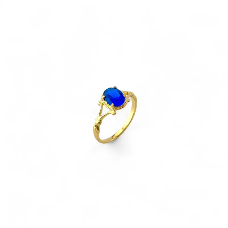 Anel Azul Safira Banhado a Ouro 18k com Zircônia