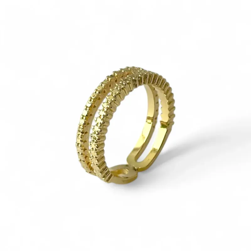 Anel Duplo Pontilhado Banhado a Ouro 18k