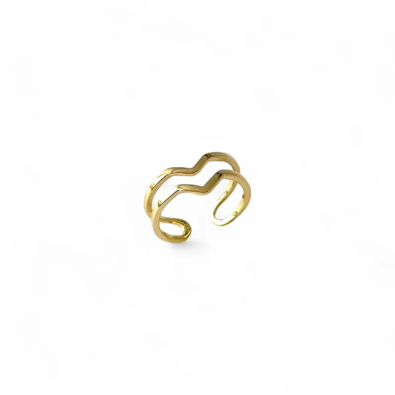 Anel Falange Banhado a Ouro 18k V Vazado 2 Linhas