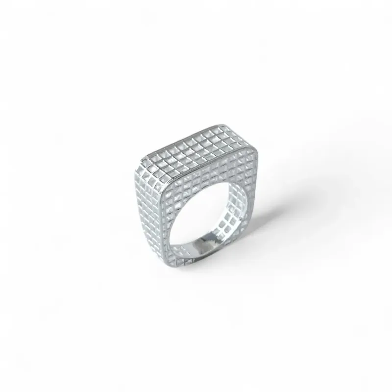 Anel Grid Bold Prata 925 Liso Quadrado