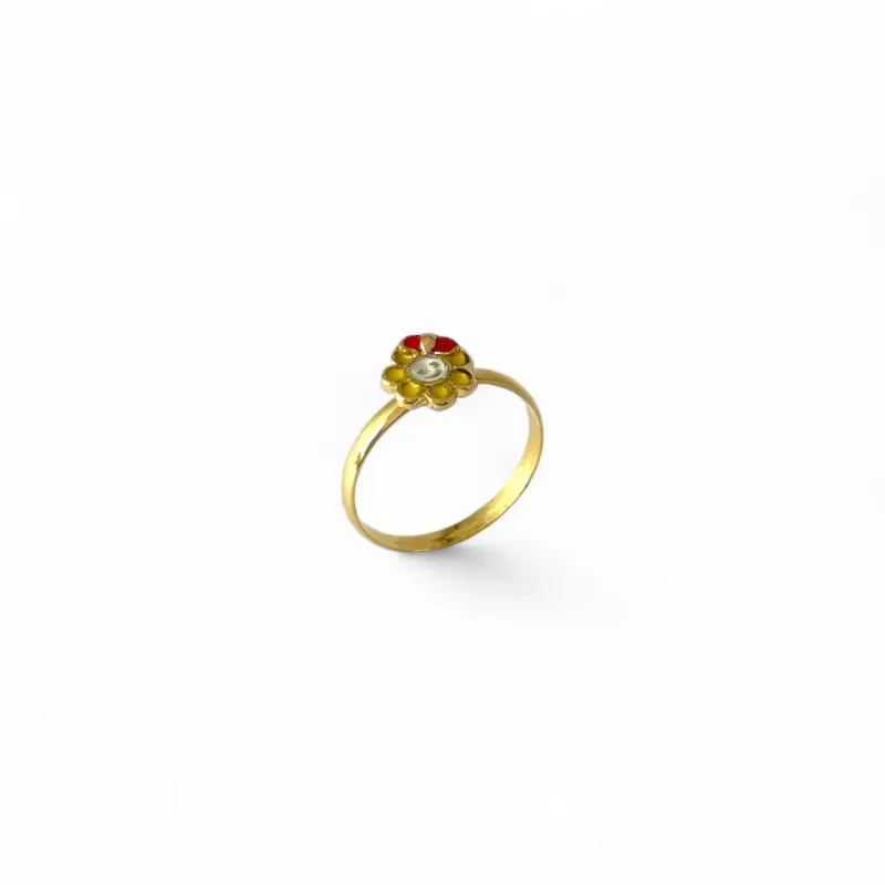 Anel Infantil Flor Girassol Banhado a Ouro 18k