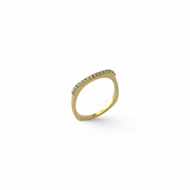 Anel Quadrado Banhado a Ouro 18k com 1 Linha de Zircônias