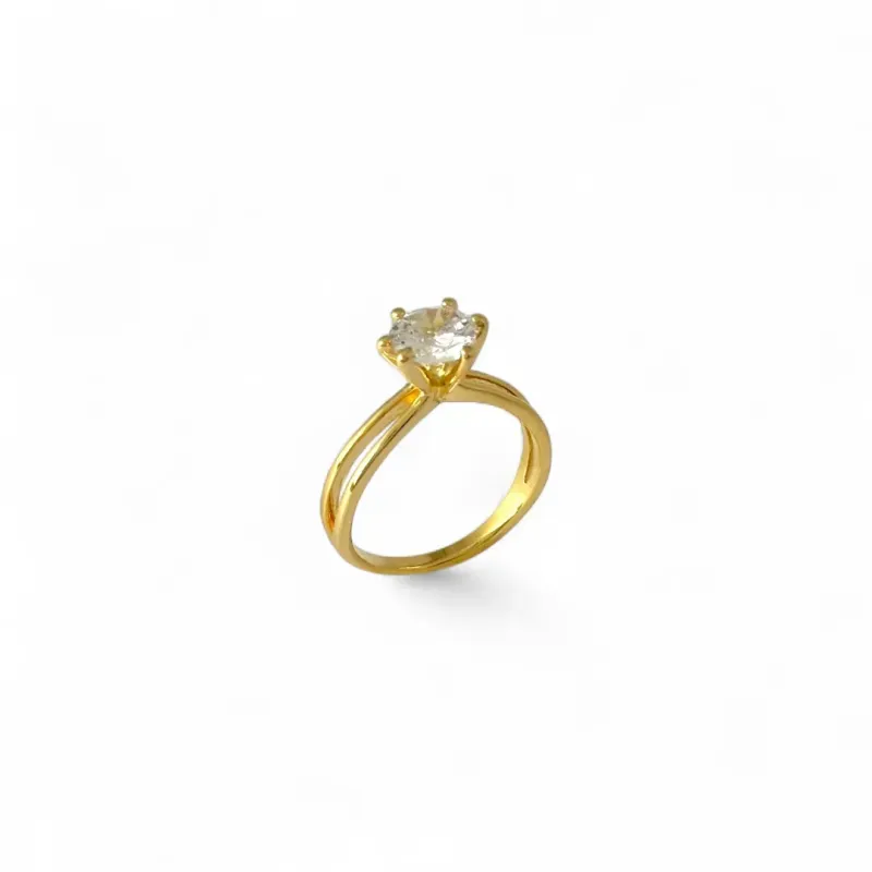 Anel Solitário Aro Duplo Banhado a Ouro 18k com Zircônia