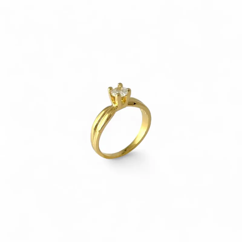 Anel Solitário Banhado a Ouro 18k com Aro Trabalhado