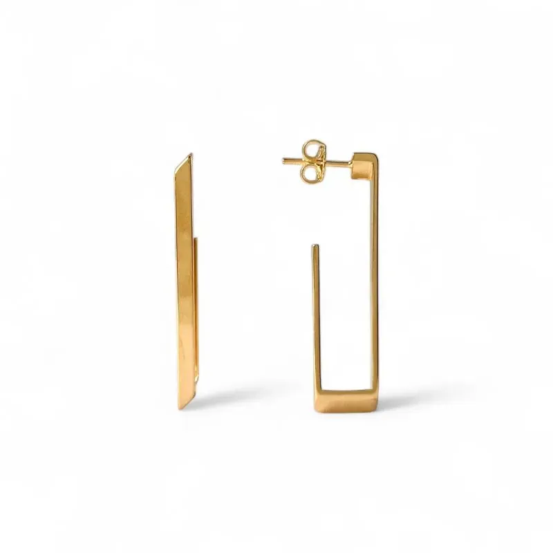 Brinco Argola Aberta Retangular Banhado a Ouro 18k