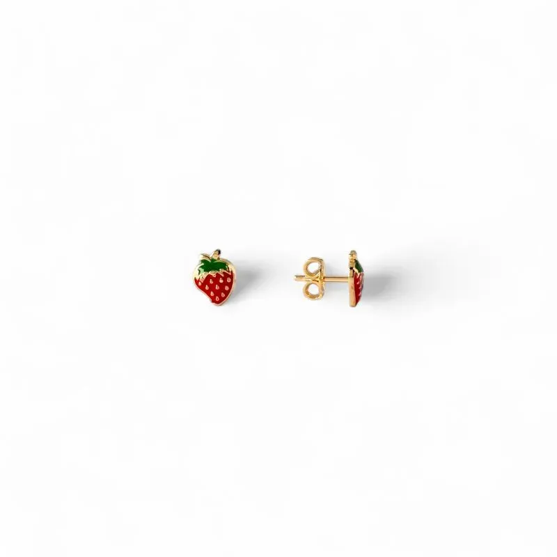 Brinco Infantil Morango Banhado a Ouro 18k