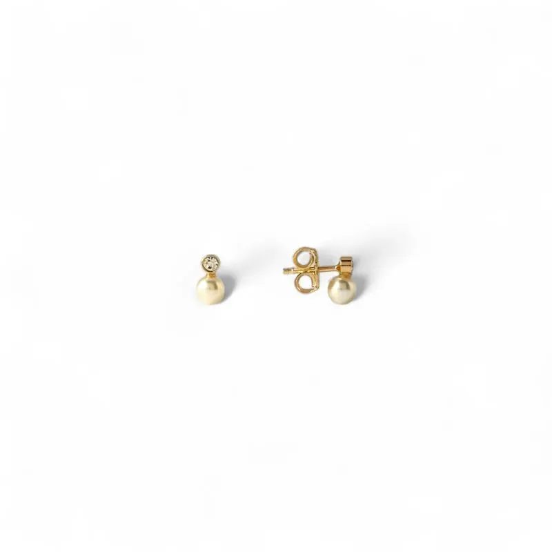 Brinco Infantil Pérola e Zircônia Banhado a Ouro 18k
