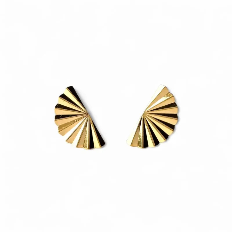 Brinco Leque Ondulado Banhado a Ouro 18k