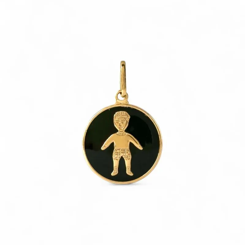 Pingente 1 Menino Banhado a Ouro 18k com Medalha Preta