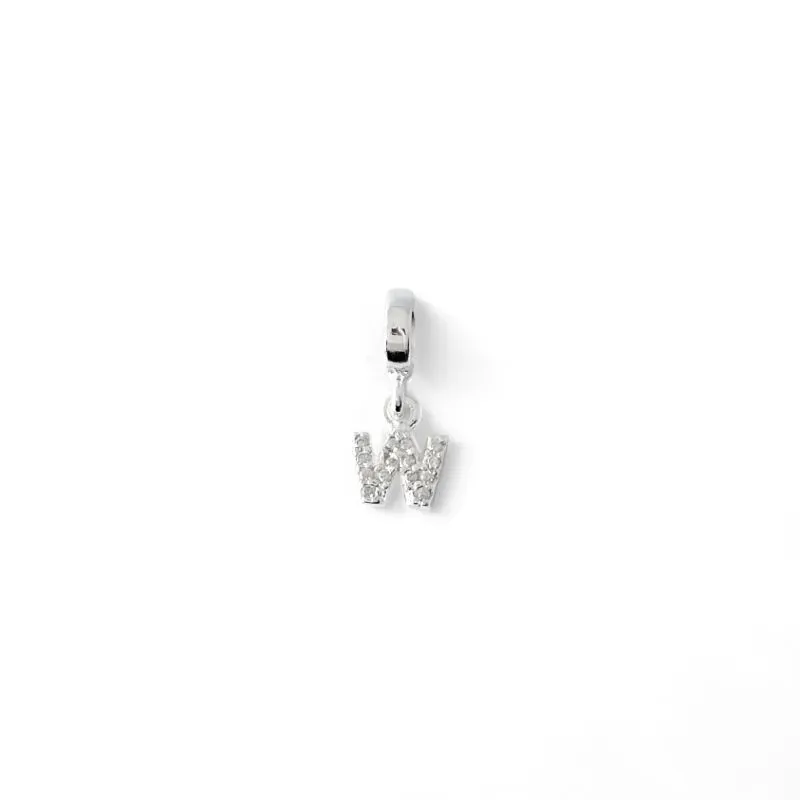 Pingente Berloque Letra W Prata 925 com Zircônias