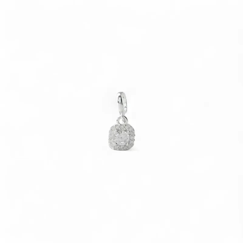 Pingente Berloque Quadrado Prata 925 com Zircônias